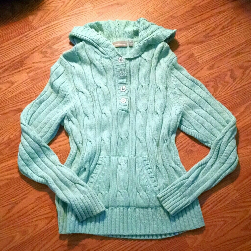 croft & barrow Mint Green Cable Knit Hoodie Sweater
